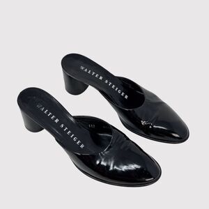 Walter Steiger Womens Heels Black Leather Slip On Pumps Italian Sandals US 9 B